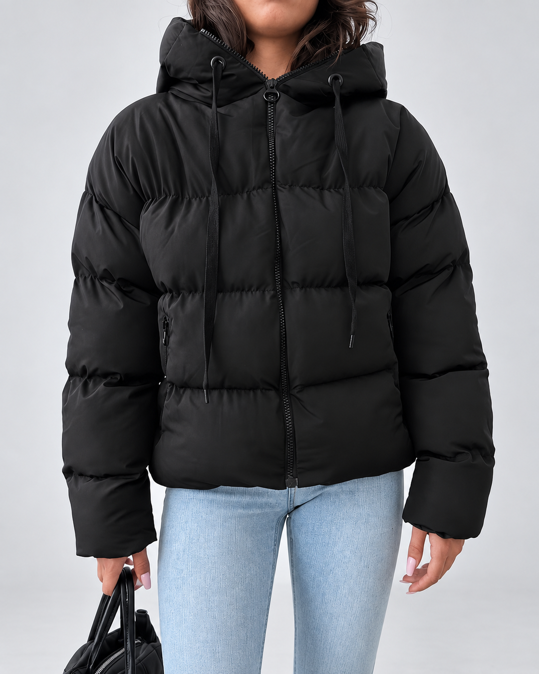 Dames oversized gewatteerde pufferjas met capuchon en ritssluiting