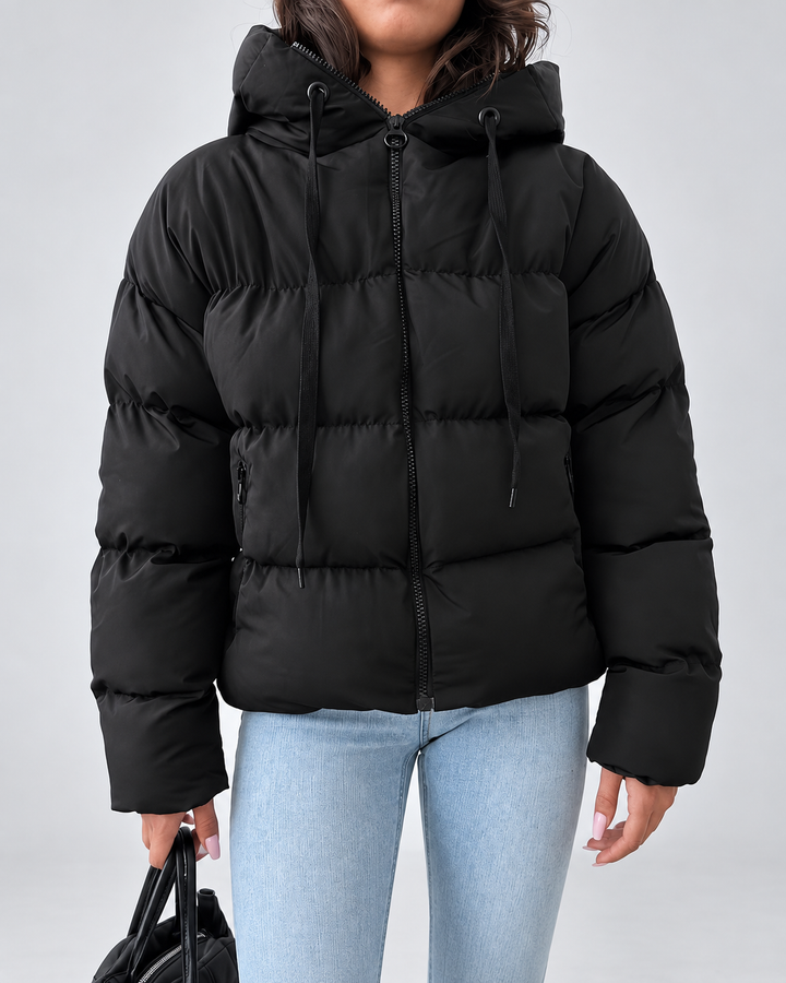 Dames oversized gewatteerde pufferjas met capuchon en ritssluiting