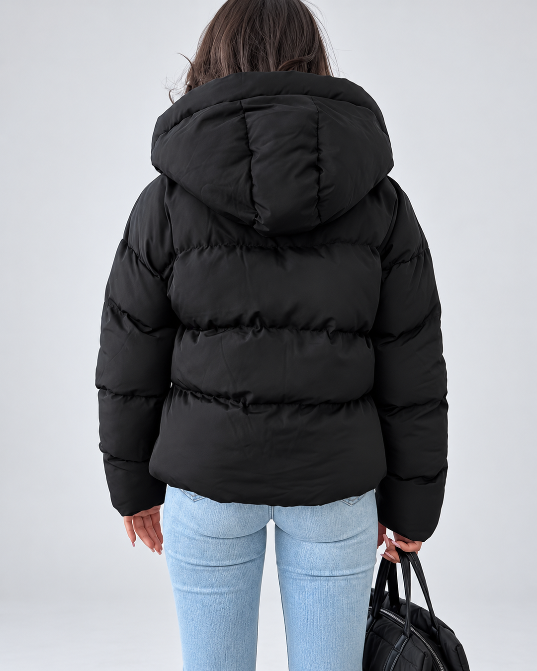 Dames oversized gewatteerde pufferjas met capuchon en ritssluiting